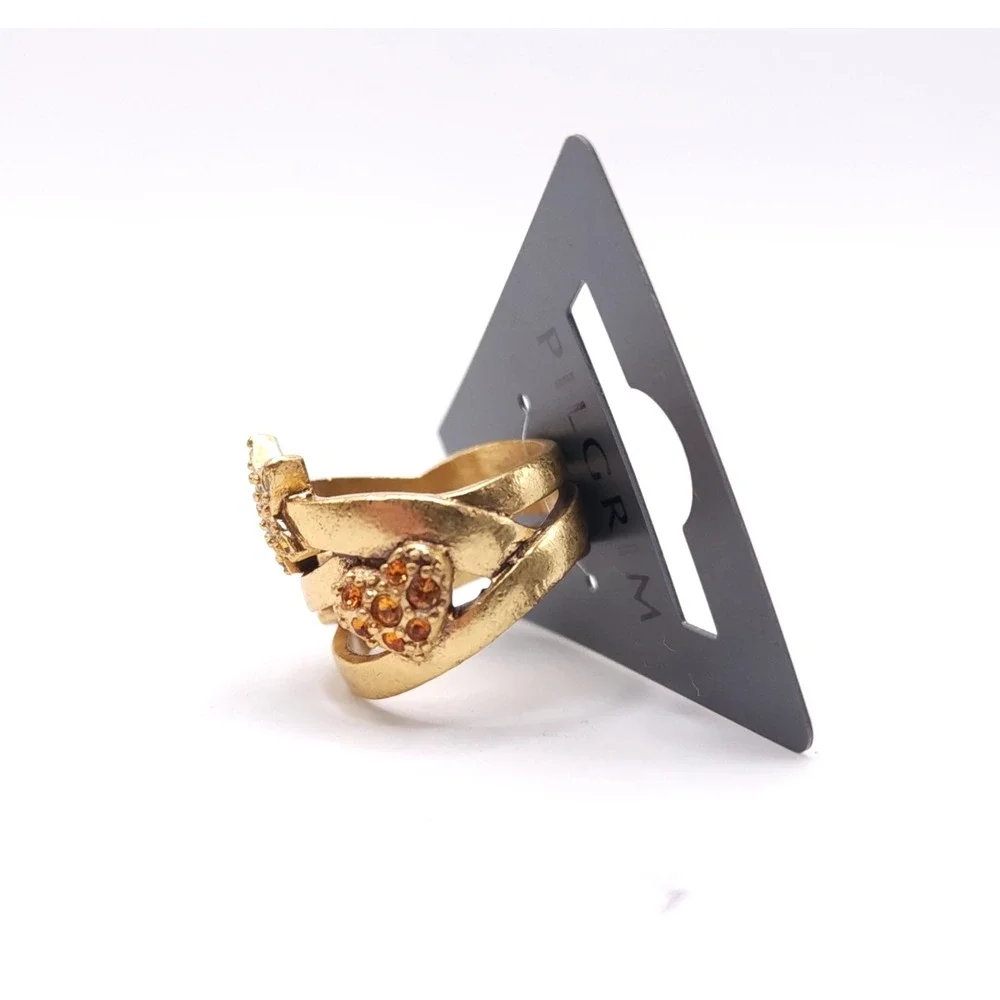 Pilgrim Swarovski Crystal Star Heart Ring Gold Tone Size 6.25 NWT